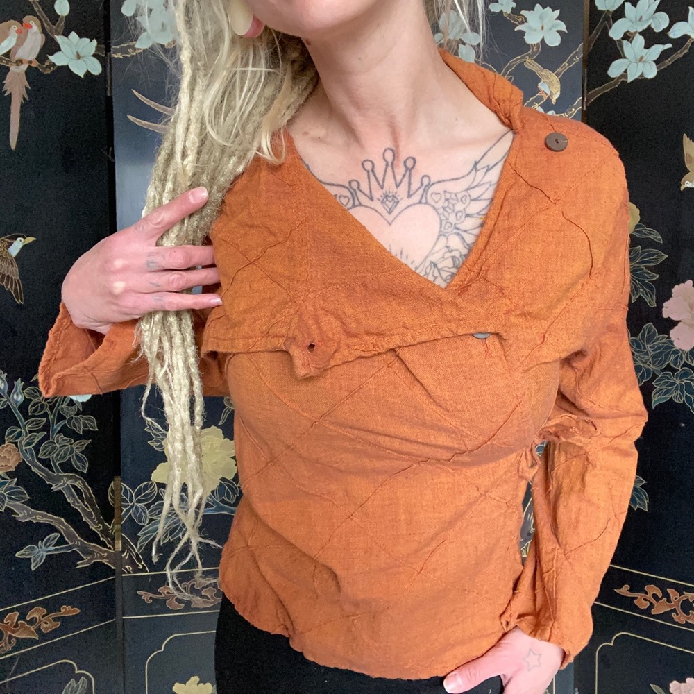 Side wrap cowl neck natural fibre top